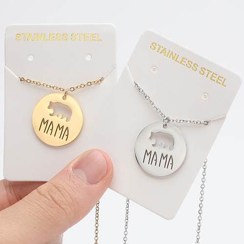 MAMA Simple Style Letter Bear Stainless Steel  Stainless Steel Irregular Plating Hollow Out Pendant Necklace