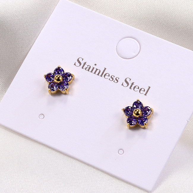 1 Pair Simple Style Flower Inlay Stainless Steel Rhinestones Ear Studs