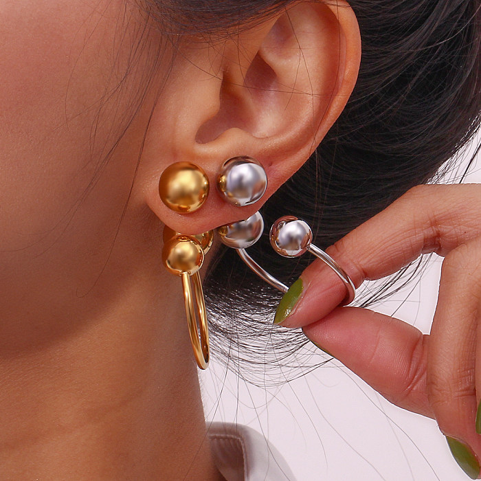 1 paire de boucles d'oreilles plaquées en acier inoxydable, Style classique, couleur unie