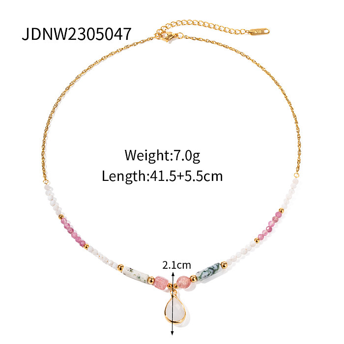 IG Style Simple Style Water Droplets Stainless Steel  Beaded Plating Inlay Natural Stone 18K Gold Plated Pendant Necklace