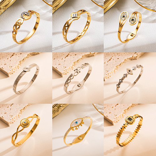 IG Style Devil'S Eye Heart Shape Stainless Steel Hollow Out Zircon 18K Gold Plated Bangle