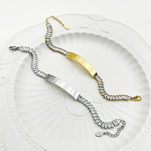 Bracelets en zircon incrustés d'acier inoxydable carrés de style simple et décontracté