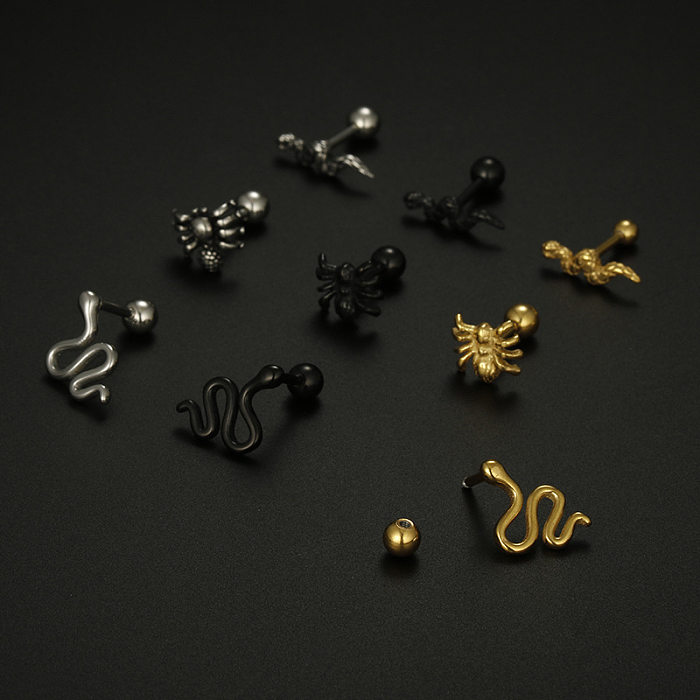 Cool Style Snake Spider Stainless Steel Plating Ear Studs 1 Piece
