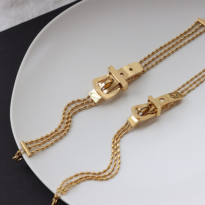 Bracelet à boucle de ceinture transfrontalier européen et américain, Niche, chaîne de perles de riz, Bracelet en acier titane