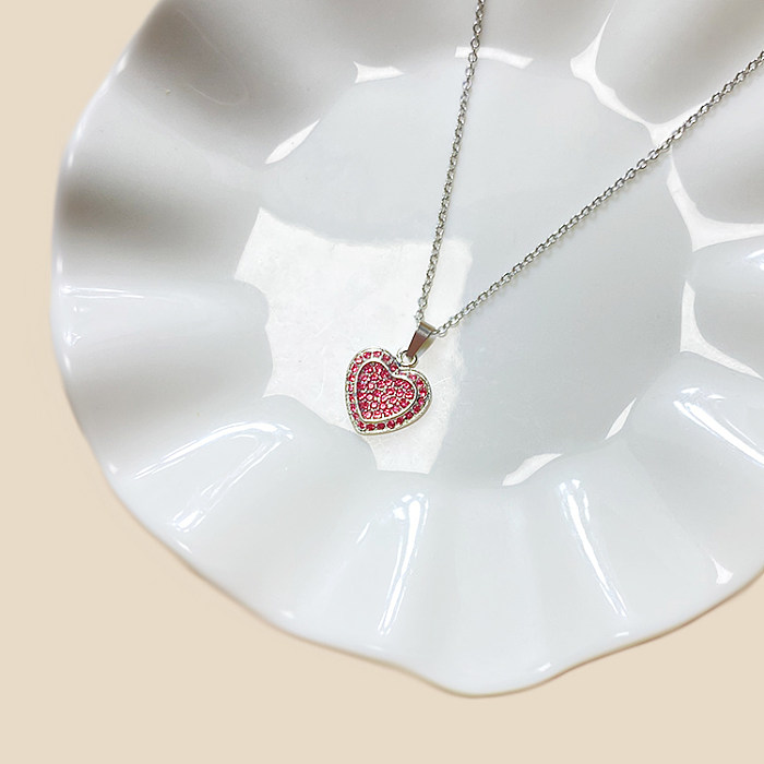 Simple Style Heart Shape Stainless Steel  Plating Inlay Rhinestones Zircon White Gold Plated Gold Plated Pendant Necklace