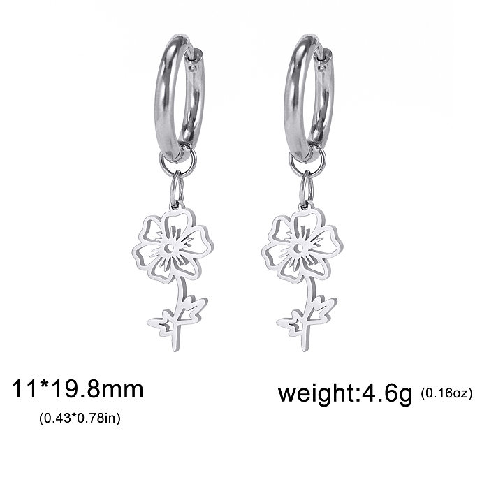 1 paire de boucles d'oreilles pendantes en acier inoxydable, Style Simple, placage de fleurs