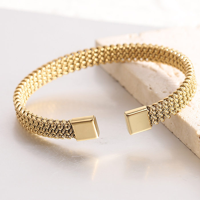 Bracelet plaqué or en acier inoxydable de couleur unie de style simple en gros