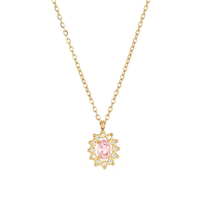 Simple Style Sun Stainless Steel  White Gold Plated Gold Plated Zircon Pendant Necklace In Bulk