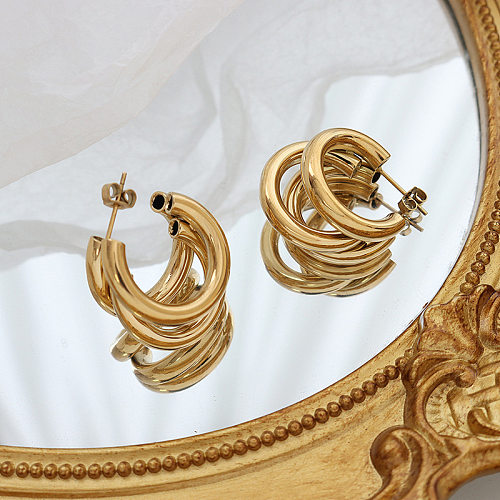 Retro-Ohrringe aus Edelstahl in C-Form mit Überzug aus Edelstahl