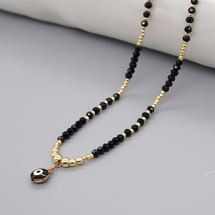 Commute Eye Stainless Steel  Artificial Crystal Alloy Beaded Pendant Necklace