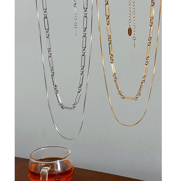 Commute Solid Color Stainless Steel Plating Gold Plated Layered Necklaces