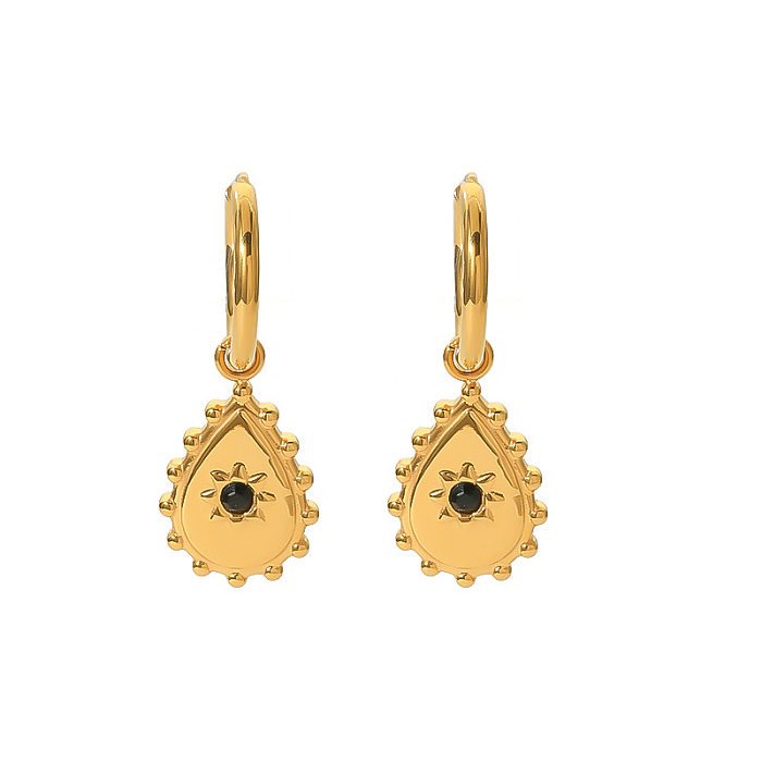 1 Pair Elegant Classic Style Water Droplets Plating Inlay Stainless Steel  Zircon 18K Gold Plated Drop Earrings