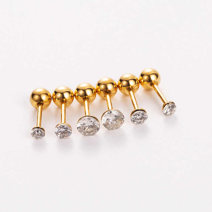 Simple Style Shiny Heart Shape Mushroom Planet Stainless Steel  Stainless Steel Plating Inlay Artificial Diamond Ear Studs