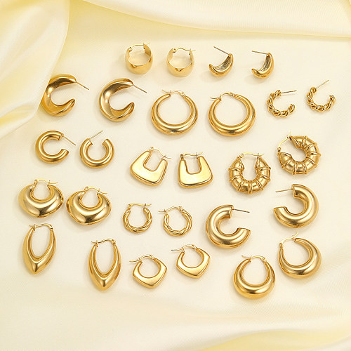 1 paire de boucles d'oreilles pendantes en acier inoxydable plaqué or, demi-cercle, quadrilatère rond, Style classique