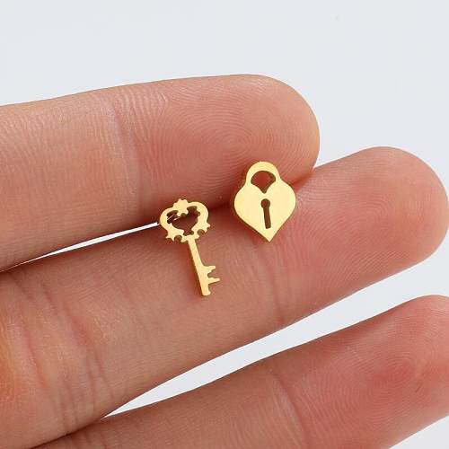 Fashion Key Lock Stainless Steel Ear Studs Plating No Inlaid Stainless Steel  Earrings