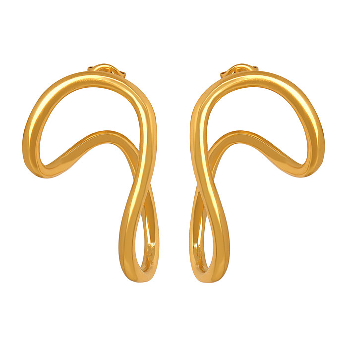 1 paire de boucles d'oreilles géométriques irrégulières exagérées, plaquées en acier inoxydable, plaquées or 18 carats