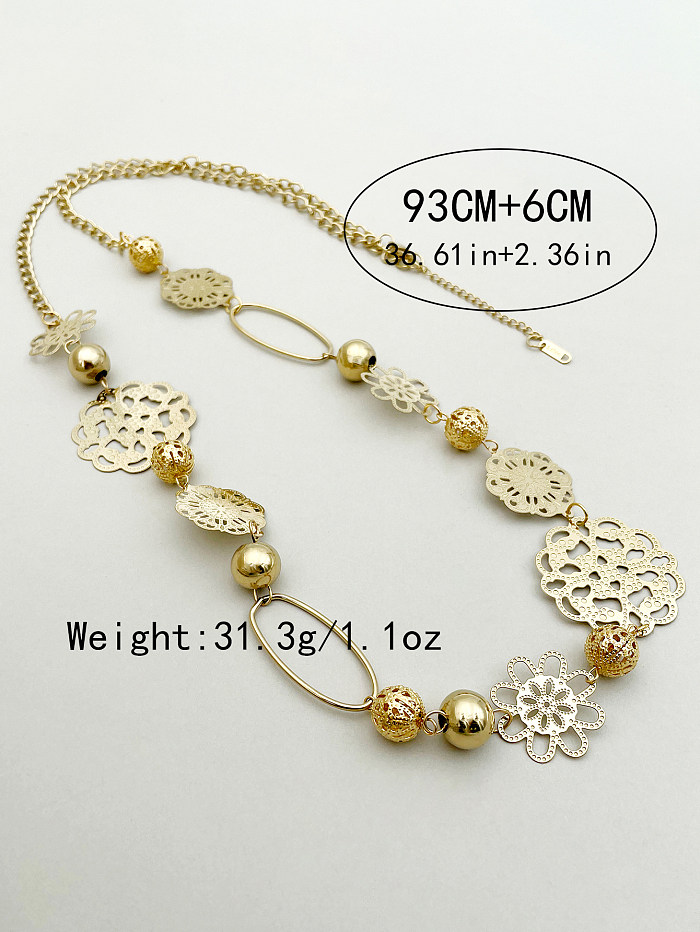 Hip-Hop Rock Commute Flower Stainless Steel  Patchwork Plating Hollow Out Gold Plated Long Necklace