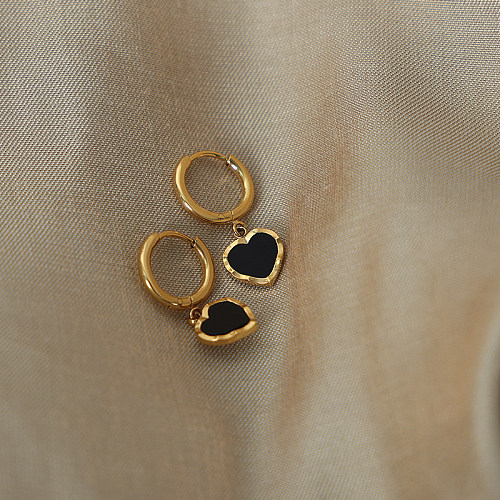 1 Pair Retro French Style Heart Shape Enamel Plating Stainless Steel 18K Gold Plated Drop Earrings