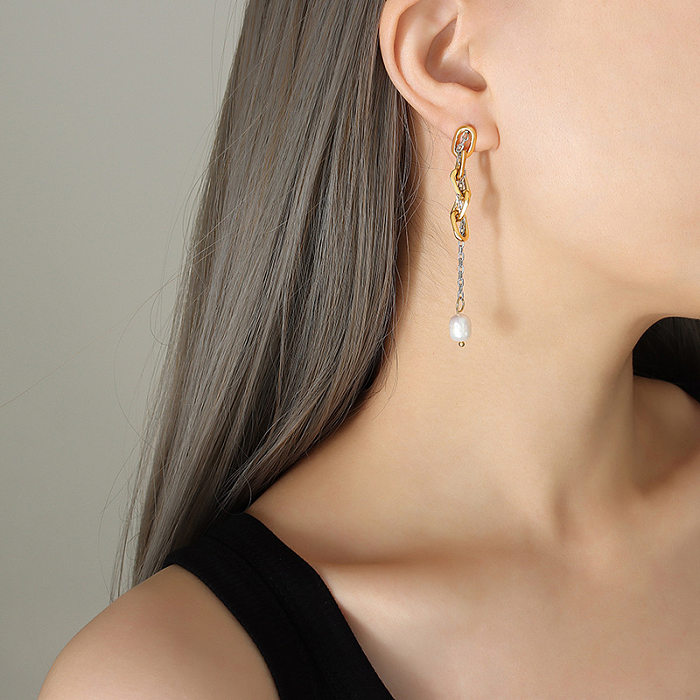 Modische, einfarbige Edelstahl-Ohrringe, Perlenplattierte Edelstahl-Ohrringe
