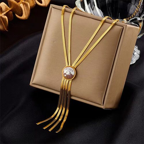 Wholesale Elegant Round Tassel Stainless Steel 18K Gold Plated Artificial Pearls Necklace