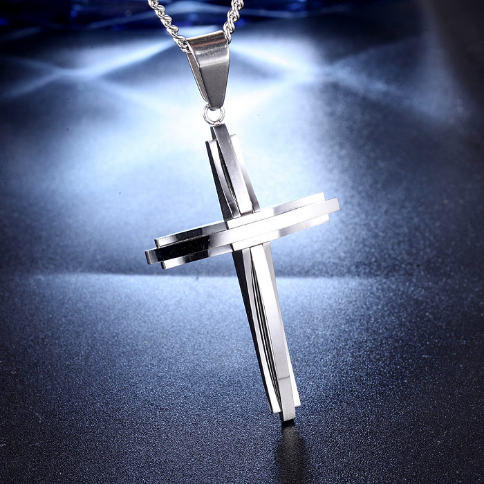 Wholesale Korean Style Cross Stainless Steel Pendant Necklace