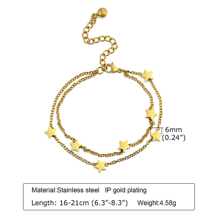 IG Style Simple Style Star Heart Shape Stainless Steel Charm Plating Inlay Shell Zircon 18K Gold Plated Bracelets