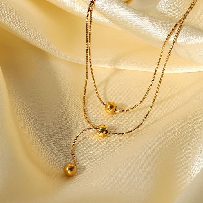 Modische, schlichte Doppelschicht-Halskette aus 18-karätigem Gold-Edelstahl