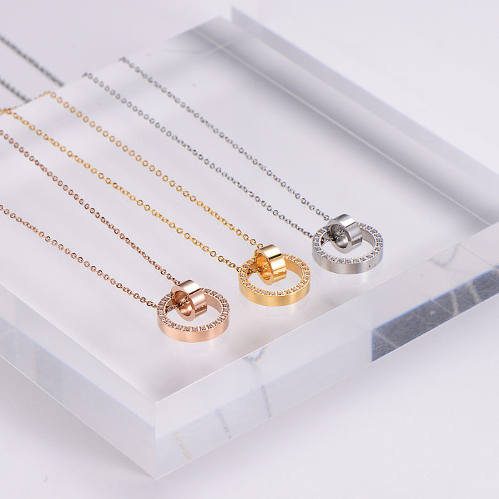 Collier rond avec pendentif en strass pour femmes, Style Simple, à la mode, en acier inoxydable, diamant, colliers en acier inoxydable