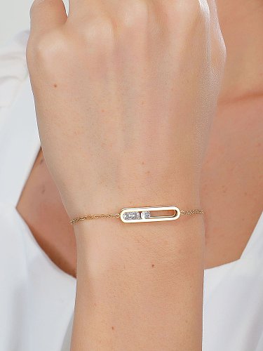 Petit bracelet rectangulaire simple en acier inoxydable, incrusté d'or 18 carats, en zircone, à la mode