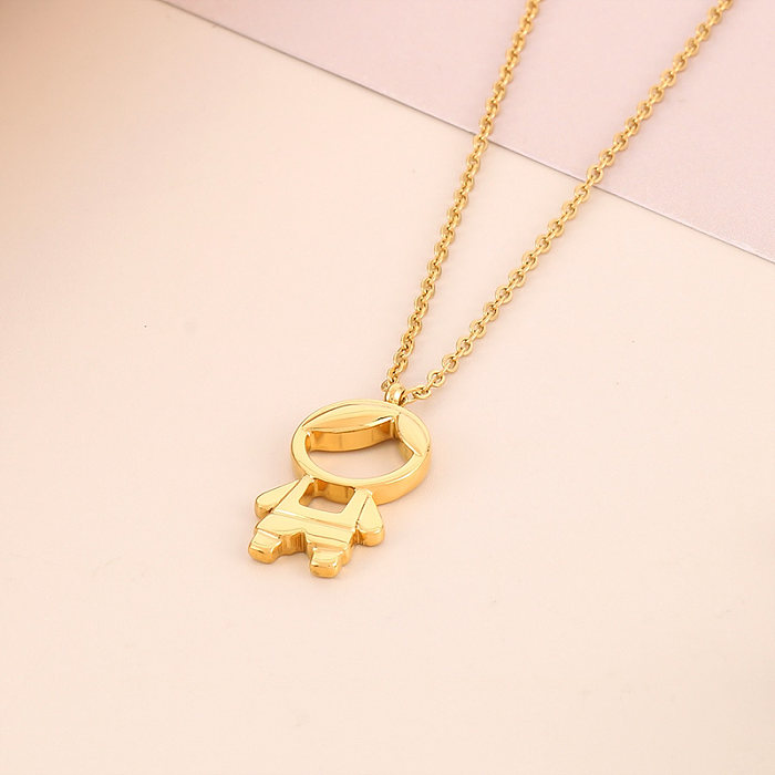 Cute Cartoon Character Stainless Steel  Stainless Steel Plating Inlay Artificial Diamond 18K Gold Plated Pendant Necklace