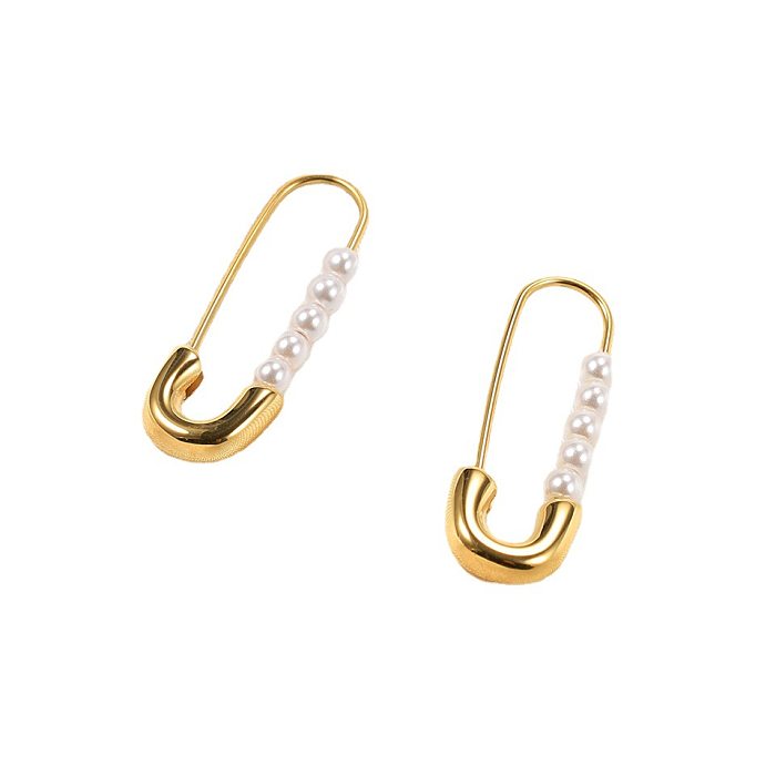 1 Paar elegante Büroklammer-Ohrringe aus Edelstahl mit künstlichen Perlen