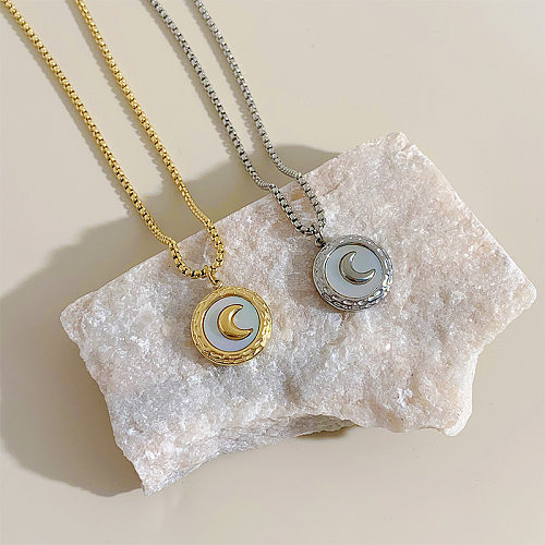 Retro Round Moon Stainless Steel  Plating Necklace