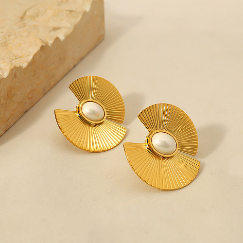 1 Pair Fashion Sector Stainless Steel Plating Inlay Pearl Ear Studs