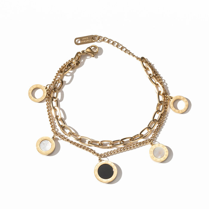 Nouveau Bracelet pour femme en acier titane Double couche de couleur contrastée avec coquillages noirs et blancs