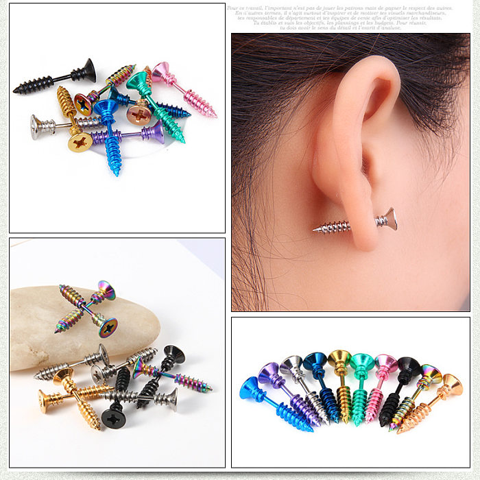 Fashion Multicolor Stainless Steel Screw Stud Earrings