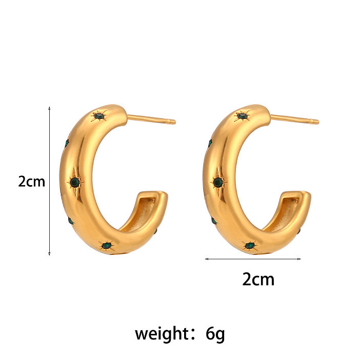 Lady Geometric Stainless Steel  Hoop Earrings Plating Zircon Stainless Steel  Earrings