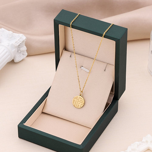 Retro Streetwear Round Stainless Steel  Plating 18K Gold Plated Pendant Necklace