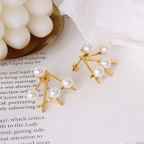 Marka Französisch Stil Ins Ornament Unregelmäßige Imitation Perle Geometrische Ohrringe Edelstahl 18K Gold Ohrringe Weibliche F525