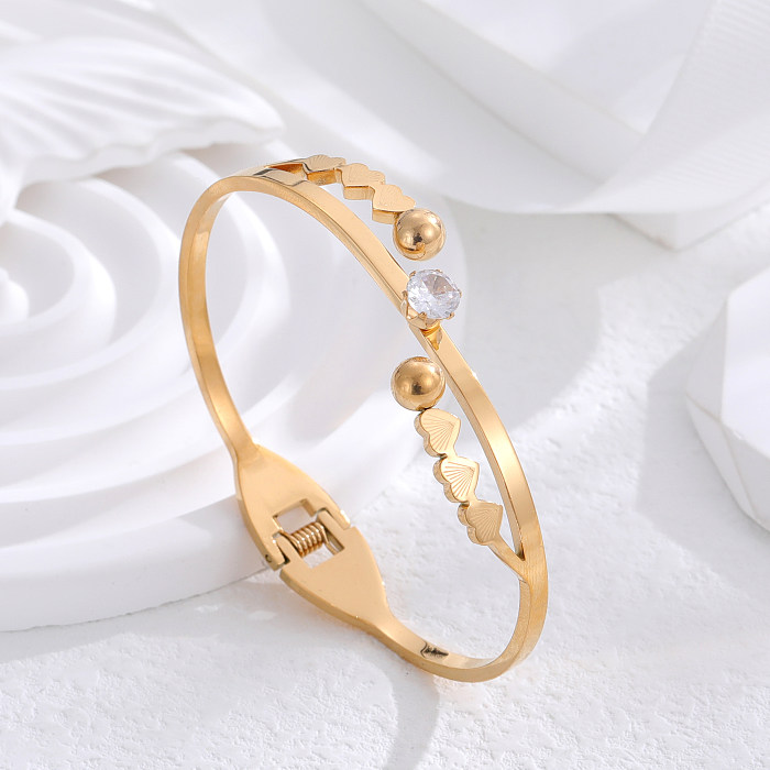 Wholesale Classic Style Water Droplets Heart Shape Butterfly Titanium Steel 24K Gold Plated Zircon Bangle