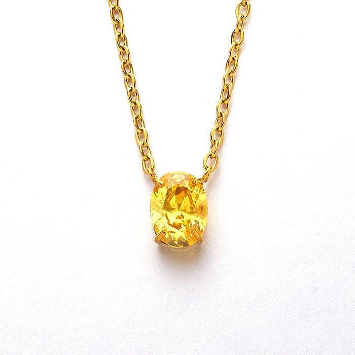 Casual Oval Stainless Steel  Zircon Pendant Necklace In Bulk