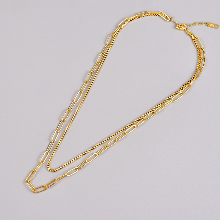 Geometrische vergoldete mehrschichtige Halsketten aus Edelstahl im Vintage-Stil, 1 Stück