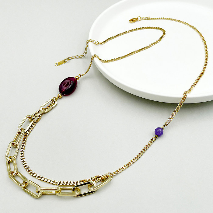 Simple Style Classic Style Solid Color Stainless Steel  Gold Plated Necklace In Bulk