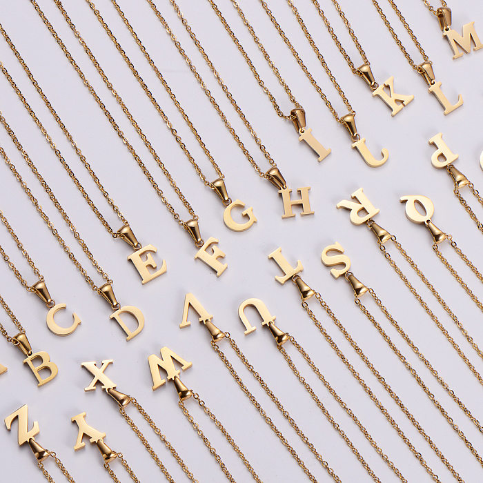Minimalistischer, galvanisierter 18-Karat-Gold-Buchstabenanhänger aus Edelstahl, 18-Zoll-Halskette