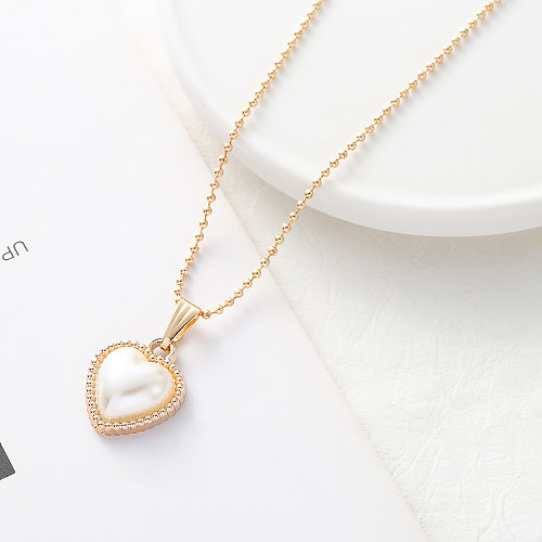 Collier avec pendentif en forme de cœur, 1 pièce, incrustation de perles en acier inoxydable