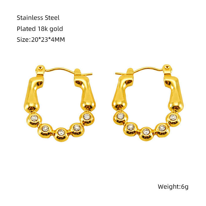 1 Pair Elegant U Shape Polishing Plating Inlay Stainless Steel  Artificial Gemstones 18K Gold Plated Earrings