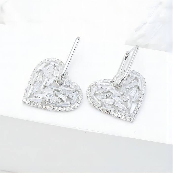 1 Pair Nordic Style Luxurious Commute Heart Shape Plating Hollow Out Inlay Stainless Steel  Zircon White Gold Plated Drop Earrings