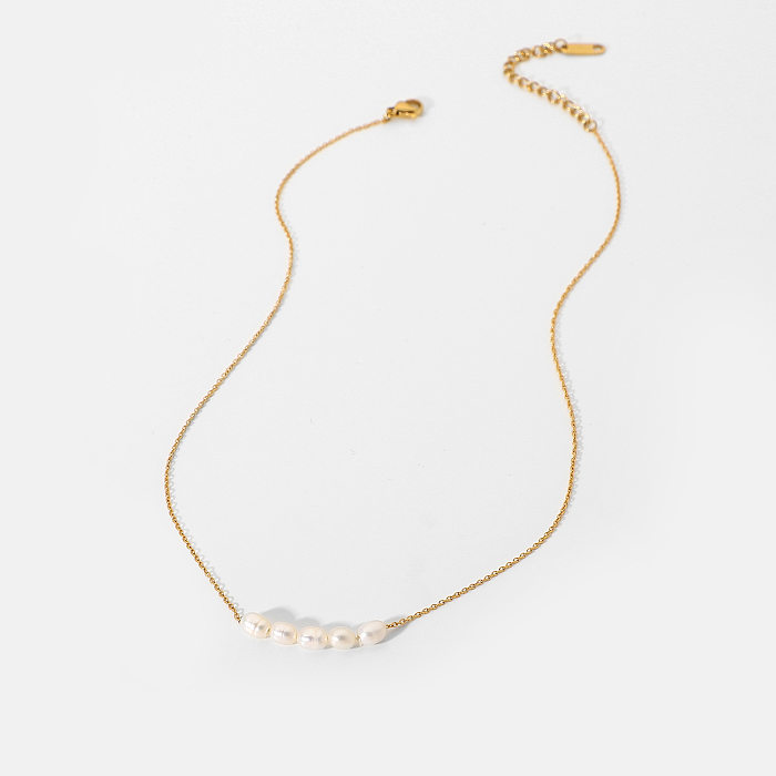 Joyería al por mayor simple del collar de perlas del acero inoxidable 18K del vintage