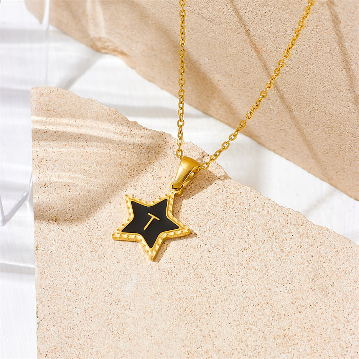 Estilo simples carta estrela chapeamento de aço inoxidável colar pingente banhado a ouro