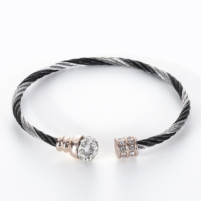 Casual Simple Style Color Block Stainless Steel Copper Inlay Zircon Bangle