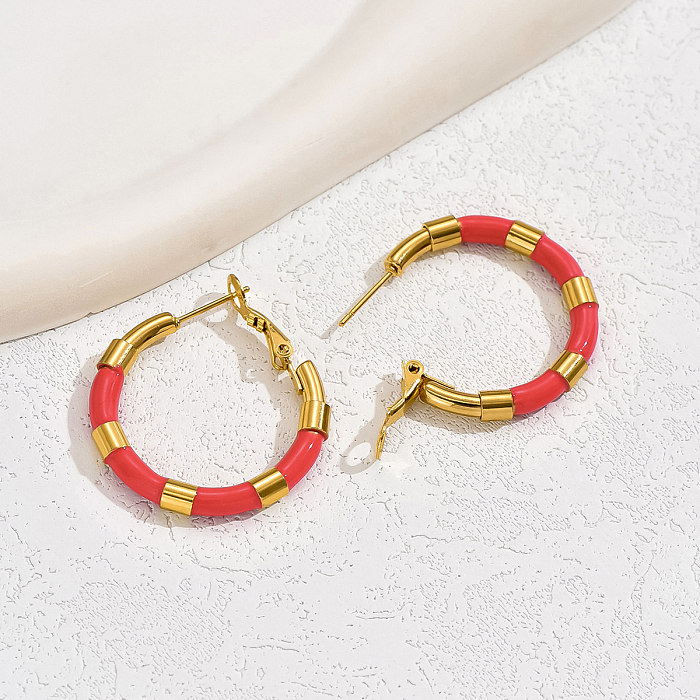 1 Pair IG Style Vacation Commute Solid Color Plating Stainless Steel  18K Gold Plated Hoop Earrings